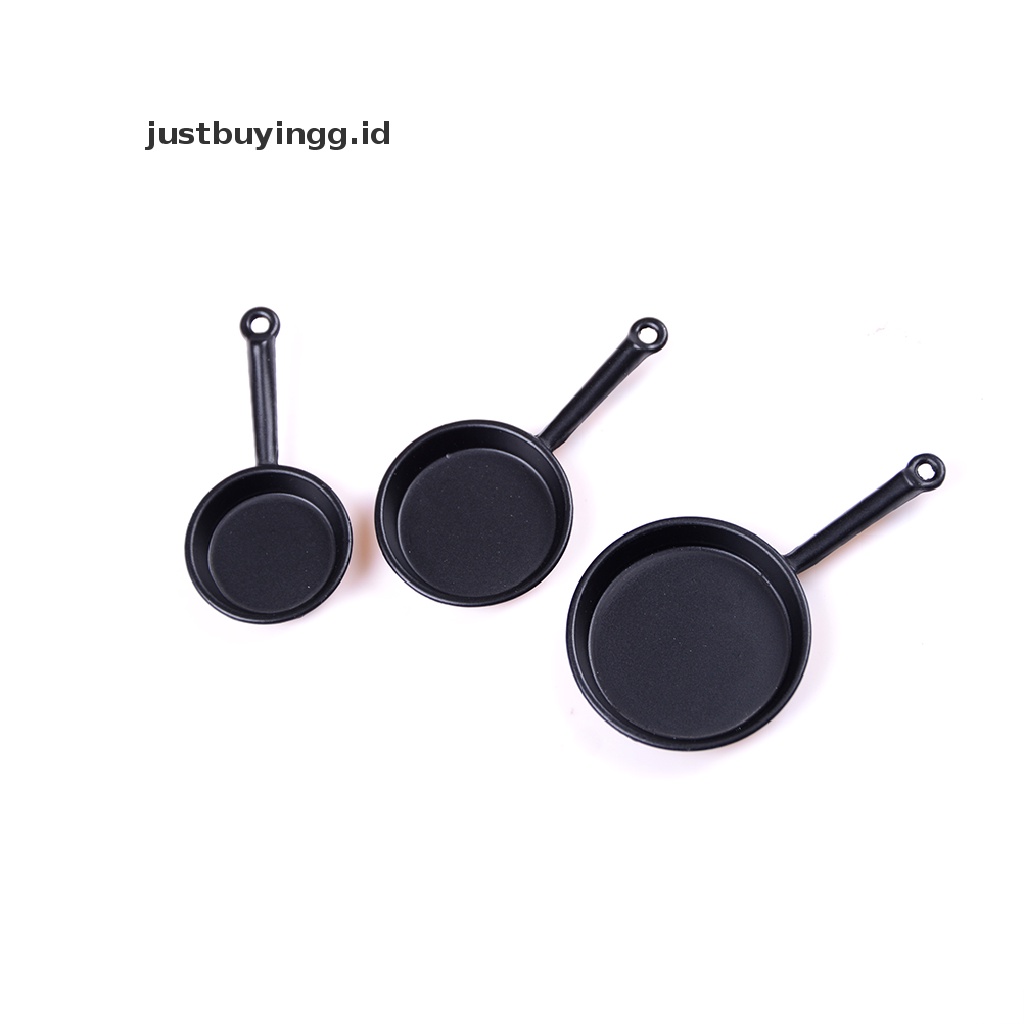 Justbuyingg.Id 3pcs / Set Mainan Miniatur Wajan Penggorengan Bahan Metal Untuk Aksesoris Rumah Boneka