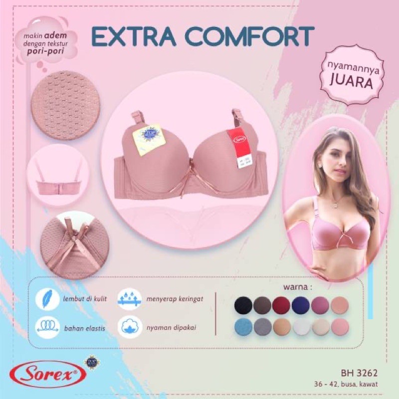 BH WANITA kawat SOREX 3262 model busa 3 kait BK