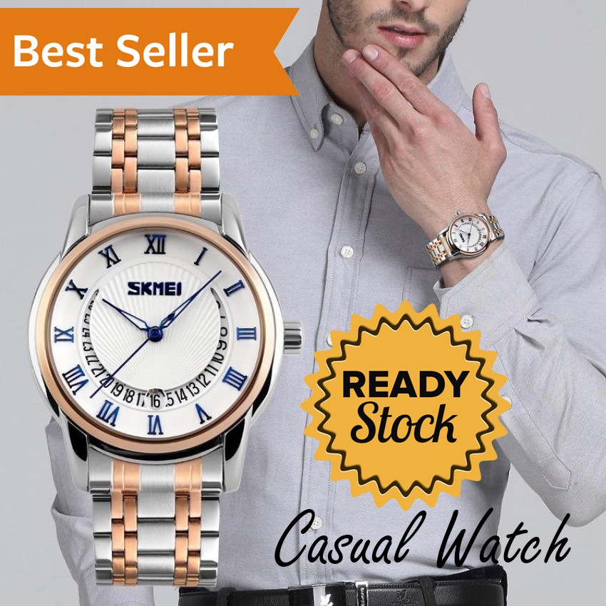 SKMEI Jam Tangan Pria Analog Casual Men Tali Stap Besi Steel Anti Air Water Resistant WR 30m