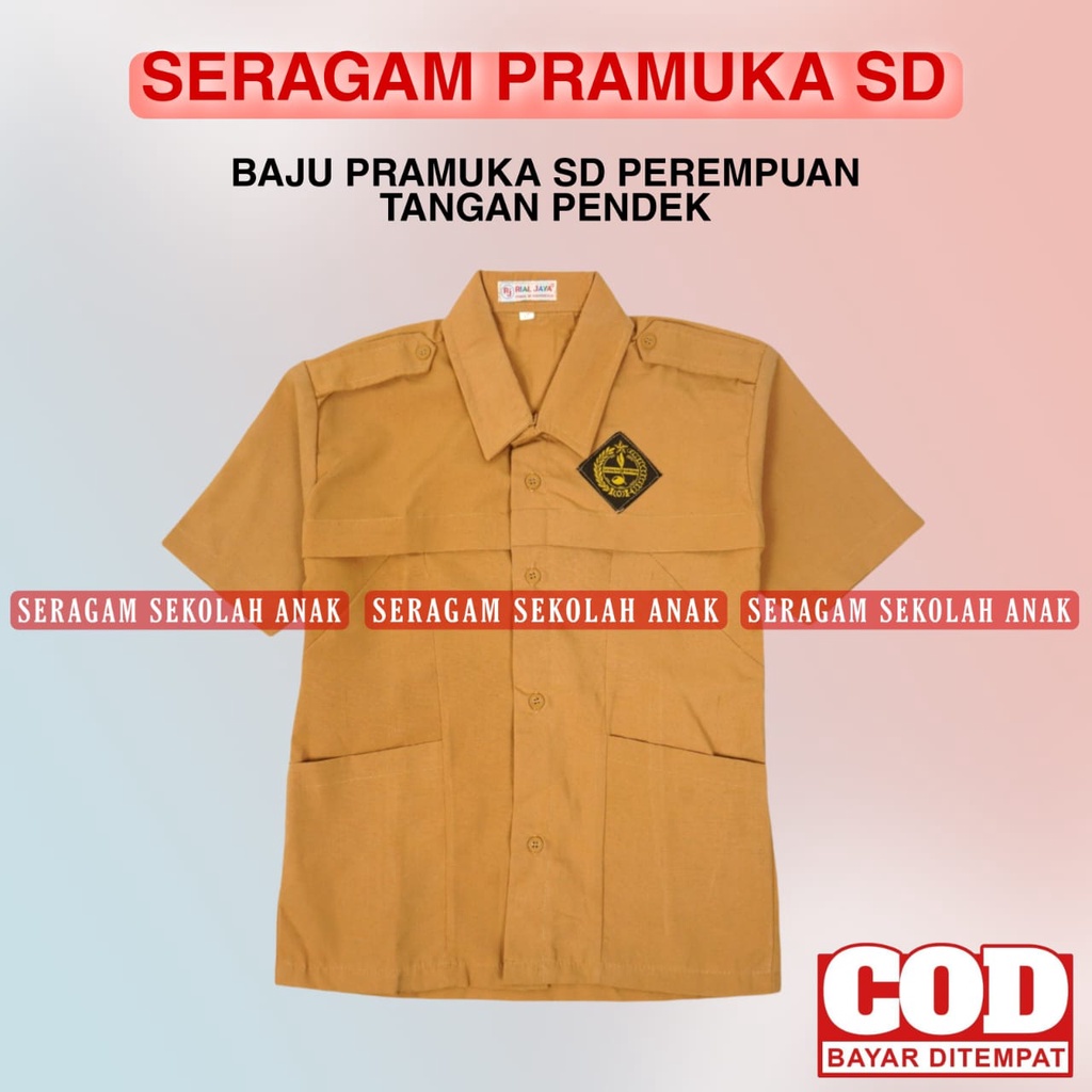 Baju Pramuka Lengan Pendek Perempuan Seragam Sekolah SD Pramuka Cewek Lengan Pendek Kelas 1 – 6 SD