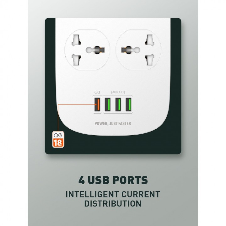 LDNIO SC4407 Defender Series - Colokan Listrik 4 Socket 4 USB QC 3.0