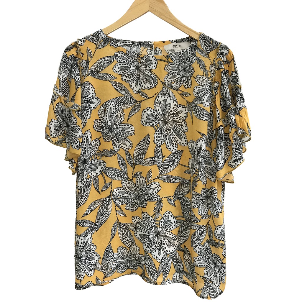 Blouse Wanita - LOFT Yellow Floral Ruffle Print Original-1