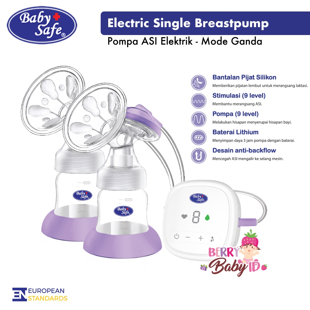 Baby Safe Electric Breast Pump Double Pompa ASI Elektrik Breastpump BPE02 Berry Mart