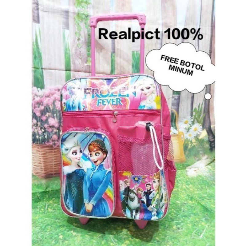 Tas ransel troli anak karakter tas dorong anak perempuan 2in1 - tas + Botol Minum