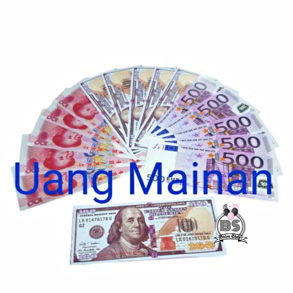 Murah Meriah - Mainan Uang Anak - Uang Anak Dollar, Euro, Yuan ( 1 Pack isi 30 Lembar )
