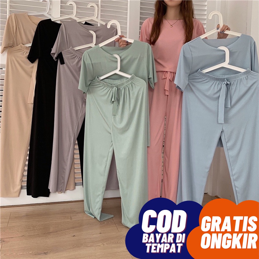 BAJU TIDUR WANITA PIYAMA WANITA PIYAMA PANJANG WANITA BAJU TIDUR PANJANG WANITA BAJU TIDUR PIYAMA PIYAMA LENGAN PENDEK BAJU TIDUR WANITA POLOS THARA LONG SET
