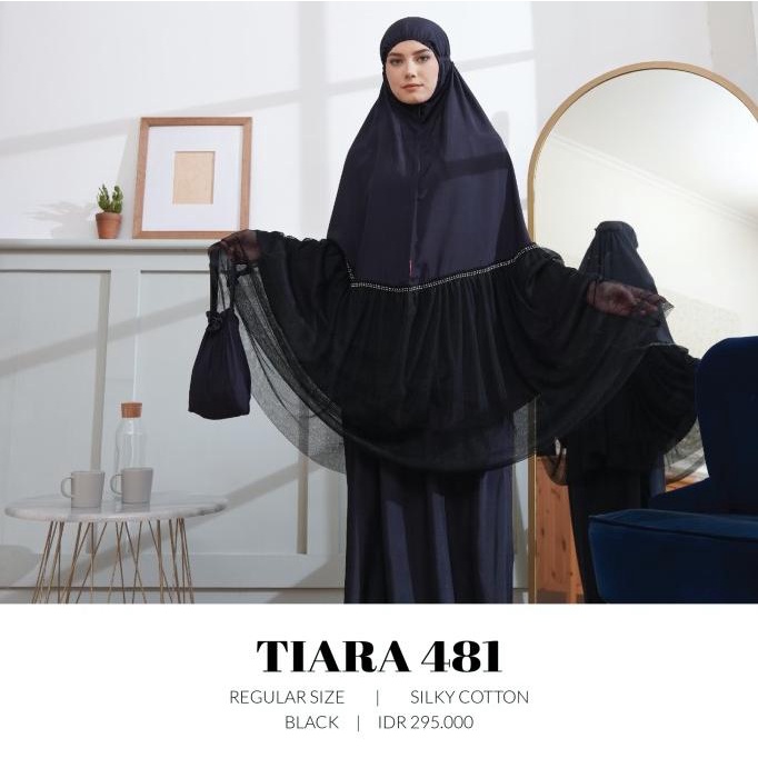 }}}}}}] Mukena Tatuis Tiara 481 Katun Silk Polos Hitam Black Renda Adem Travel