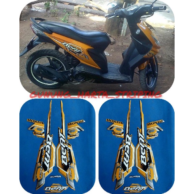 Striping Stiker Lis Les Body Motor Honda Beat Karbu 2008 Full Set Motif Standar Original Warna kunin