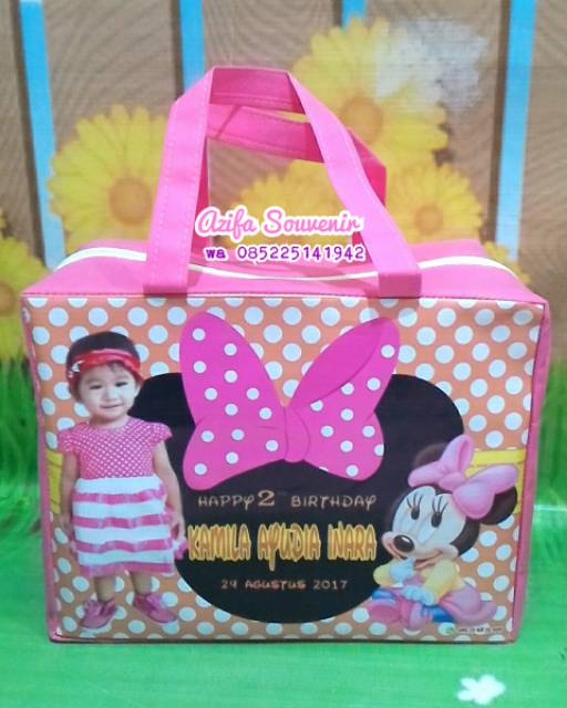 Tas Souvenir Ulang Tahun / Ultah Anak Zipper/ Resleting Kartun  MICKEY &  MINNIE MOUSE  CUSTOM-3