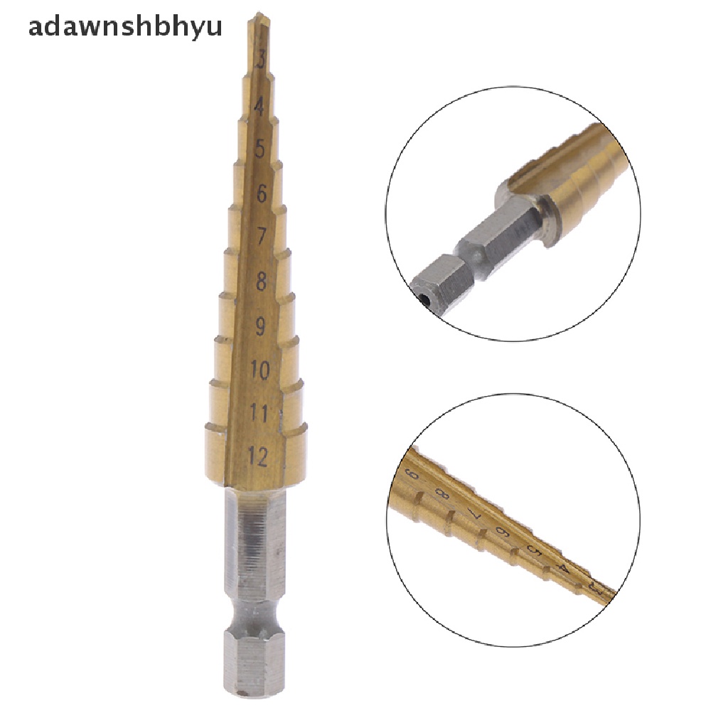 Adawnshbhyu 3-12mm Coated Stepped Drill Bits Hex Handle Mata Bor Besi Alat Listrik