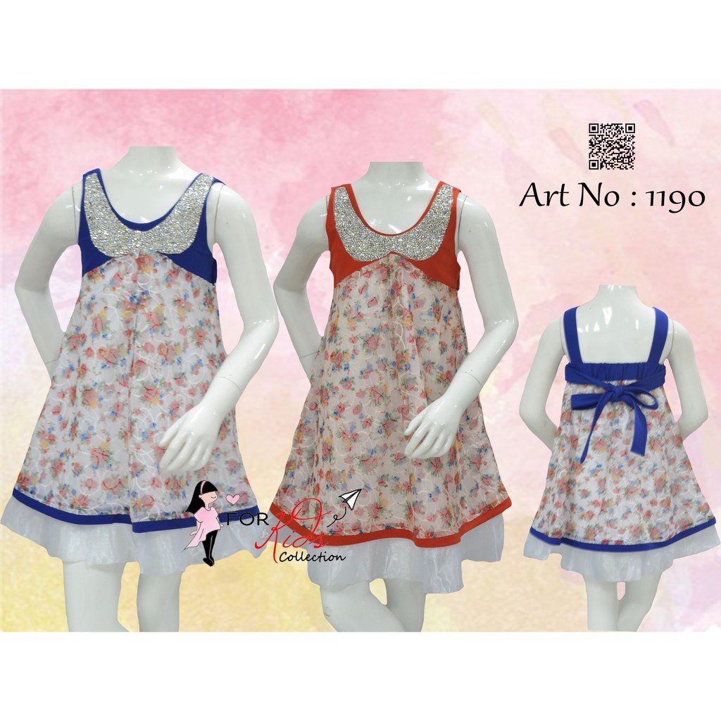 Dress Anak Perempuan Bahan Brukat Printing Bunga Fashion Casual