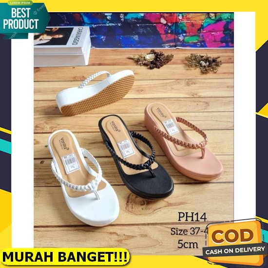 Sepatu Sandal Wanita Spatu Sendal Cewek Wedges Tali Velcro Hak Sol 3 Cm Karet Lentur Empuk Import Dn