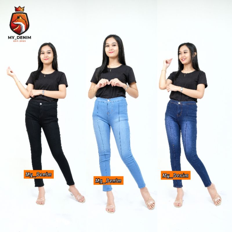 CELANA JEANS HIGHWAIST TULANG FRONT LINE WANITA