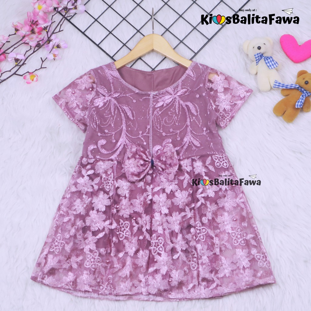 Gratis Ongkir-Dress Raisa uk Bayi - 8 Tahun / Dres Brokat Anak Perempuan Gaun Brukat Pesta Baju Import Baby Cewek-(COD)