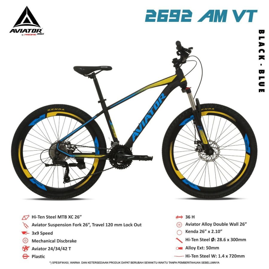 SEPEDA GUNUNG MTB AVIATOR AT 2692 3x9 SPEED AM VT 26 INCH