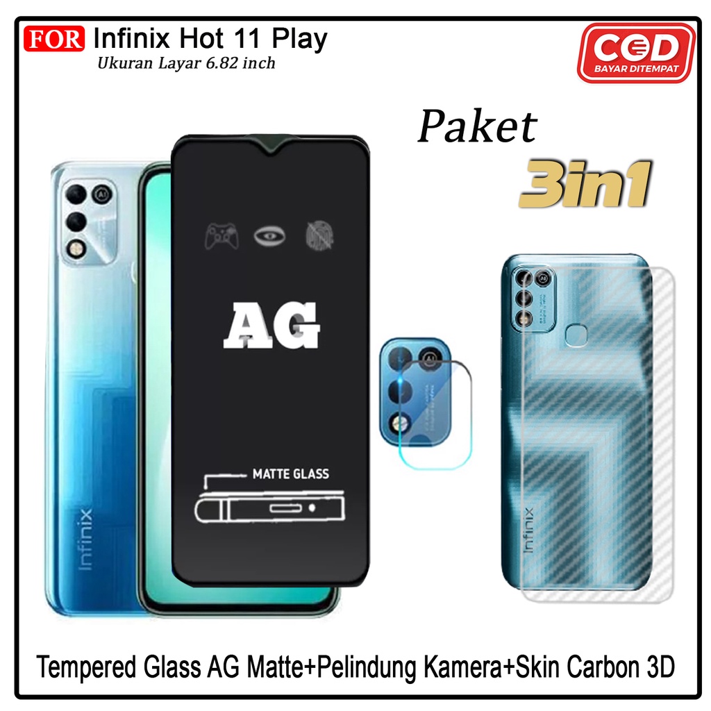 Promo Paket 3in1 Tempered Glass AG Matte Infinix Hot 11 Play Hot 12 Play Hot 12i Hot 10 Play  Hot 9 Play Hot 10s Hot 11S Nfc Note 11s Note 11 pro Note 12 Note 10 Note 10 Pro Anti Glare Kaca Full Layar