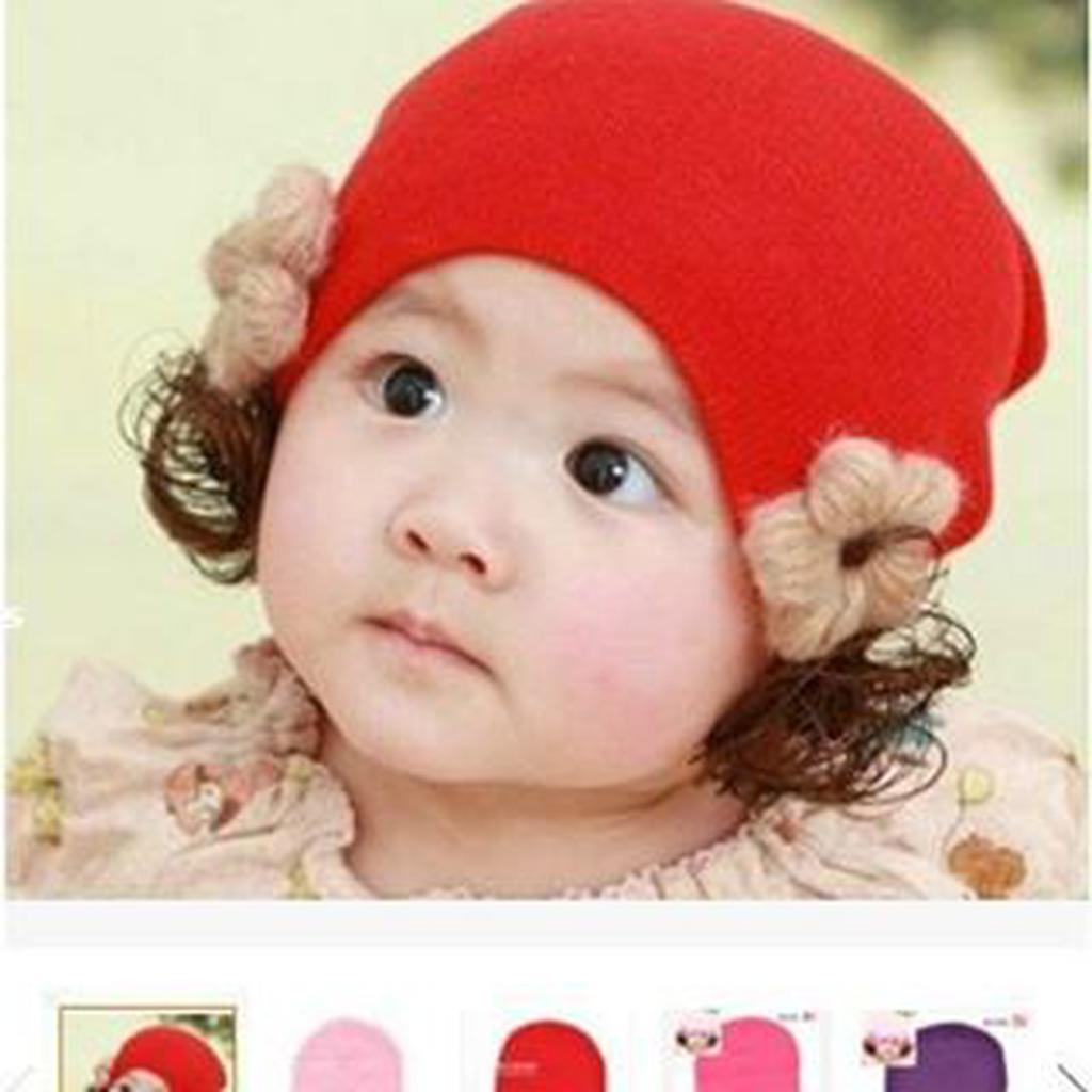 Flower Wig Hat Cute/Topi Rajut Bunga Wig Kuncir Topi wig impor