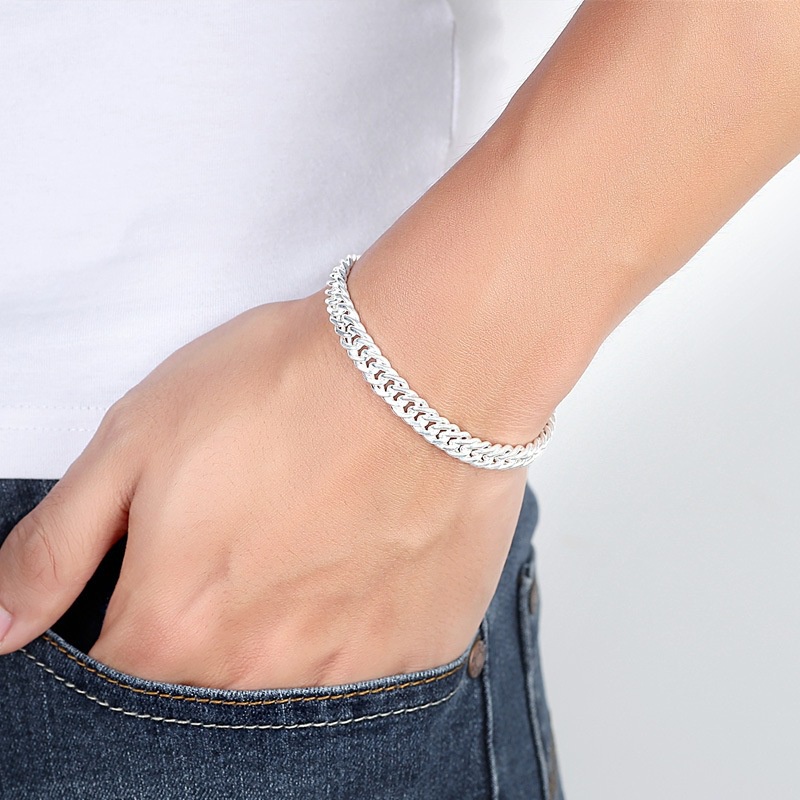 Gelang Rantai Bahan Stainless Steel 990 Silver Plated Untuk Pria Dan Wanita