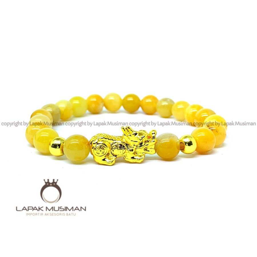 [Bayar di Tempat] Gelang Batu Yellow Calcite Pria Wanita Kombinasi Pixiu 8mm