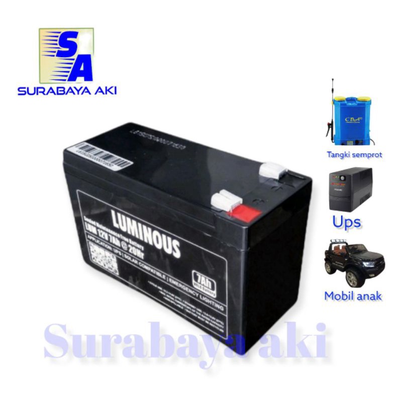 battery ups aki vrla luminous 12v 7ah 12v 7,2ah 12volt 7amper baterai aki mobil mainan anak LUMINOUS 7AH original AKI SURABAYA AKI