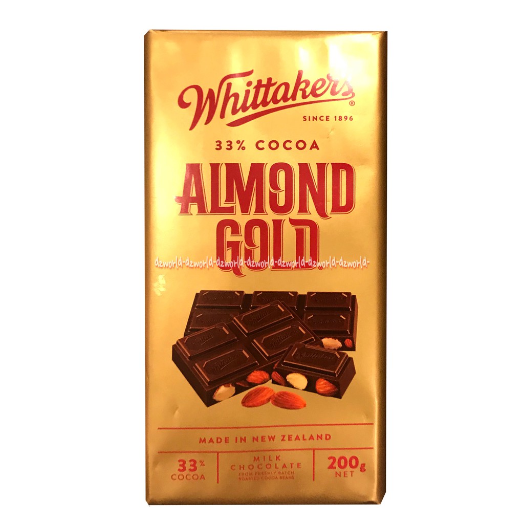 Whittaker's Almond Gold 200gr Cokelat Premium Import Coklat Rasa Kaca Almon Whittakers Witakers Cocoa Kokoa