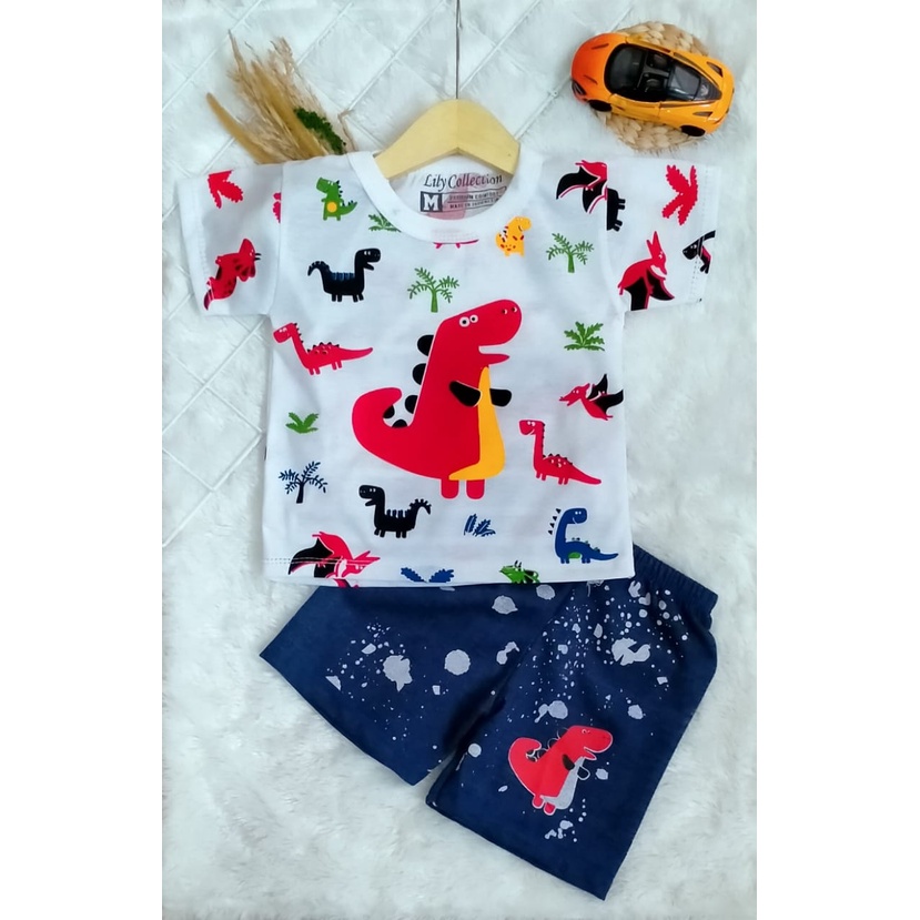 Alan Grosir - [PROMO] One Set Baju Bayi Laki - Laki Dino | Setelan Baju Bayi Cowok | Baju Bayi Laki 
