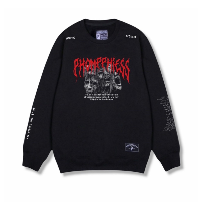 PHOMPPHIESS Sweater Metal Sweater Crewneck Hitam Pria Wanita