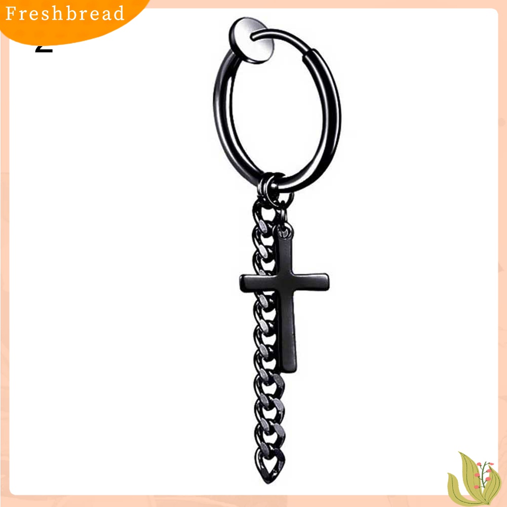 [TERLARIS]1Pc Fashion Men Tassel Chain Cross Charm Ear Clip Hoop Huggie Earring Jewelry