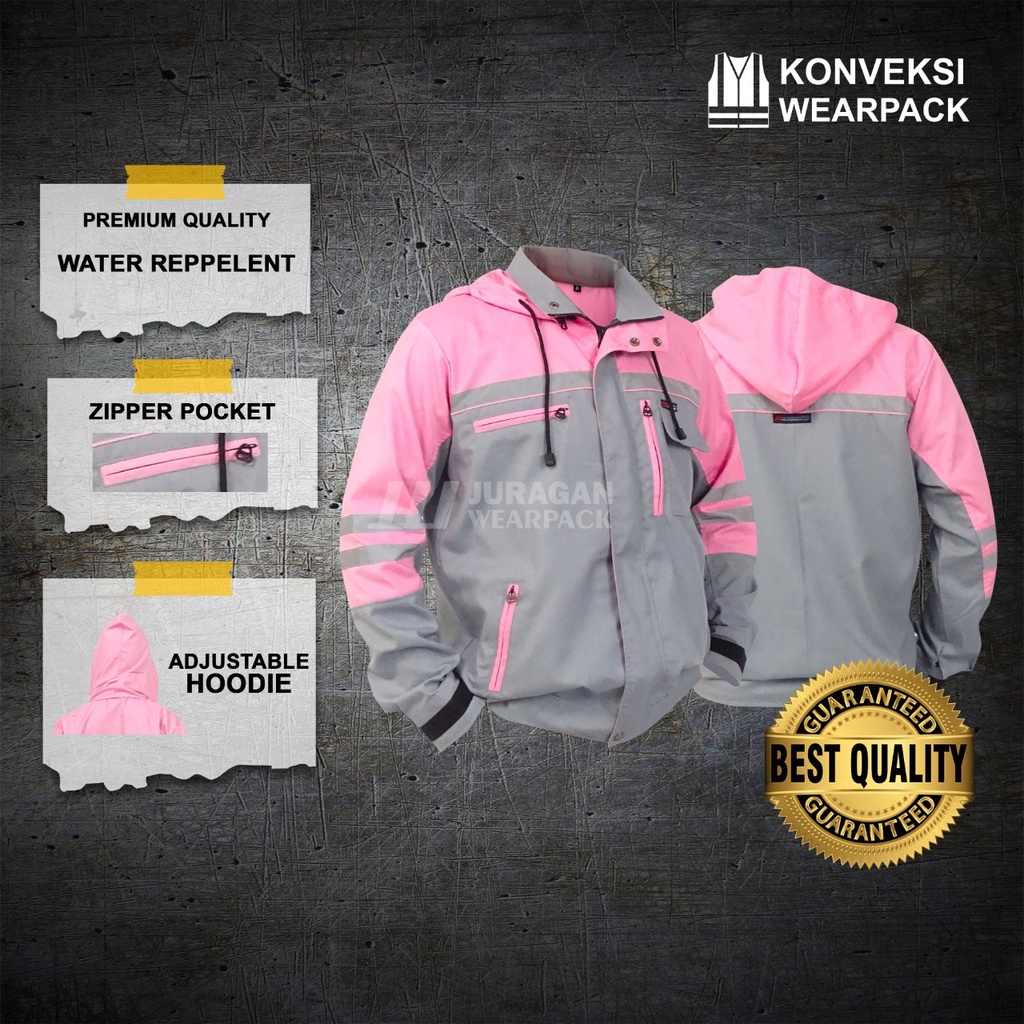 Wearpack Jaket Waterproof Warna Pink Kombinasi Abu