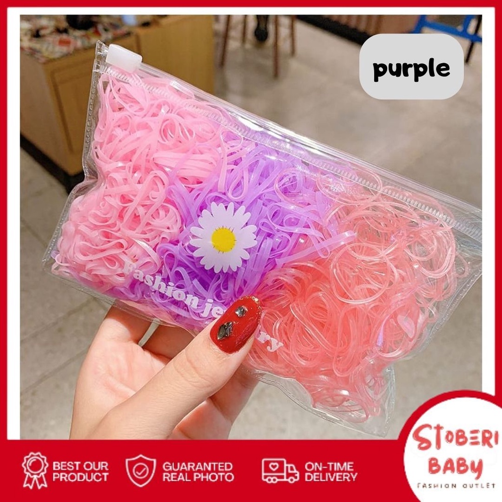 PUNCAK 3.3 stoberi baby - KARET STABILO Free Pouch - 500PCS Ikat Rambut Karet Anak Jepang / Ikat Rambut Elastis / Ikat Rambut Anak Korea