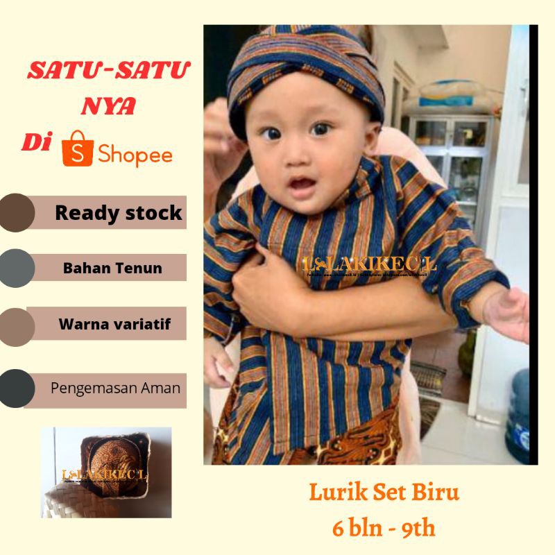 HANYA DISINI Blankon Lurik / Lurik anak BIRU / Surjan Anak / blangkon Anak / Lurik / tenun Lurik