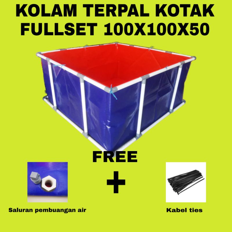 KOLAM TERPAL KOTAK FULLSET UKURAN 100X100X50
