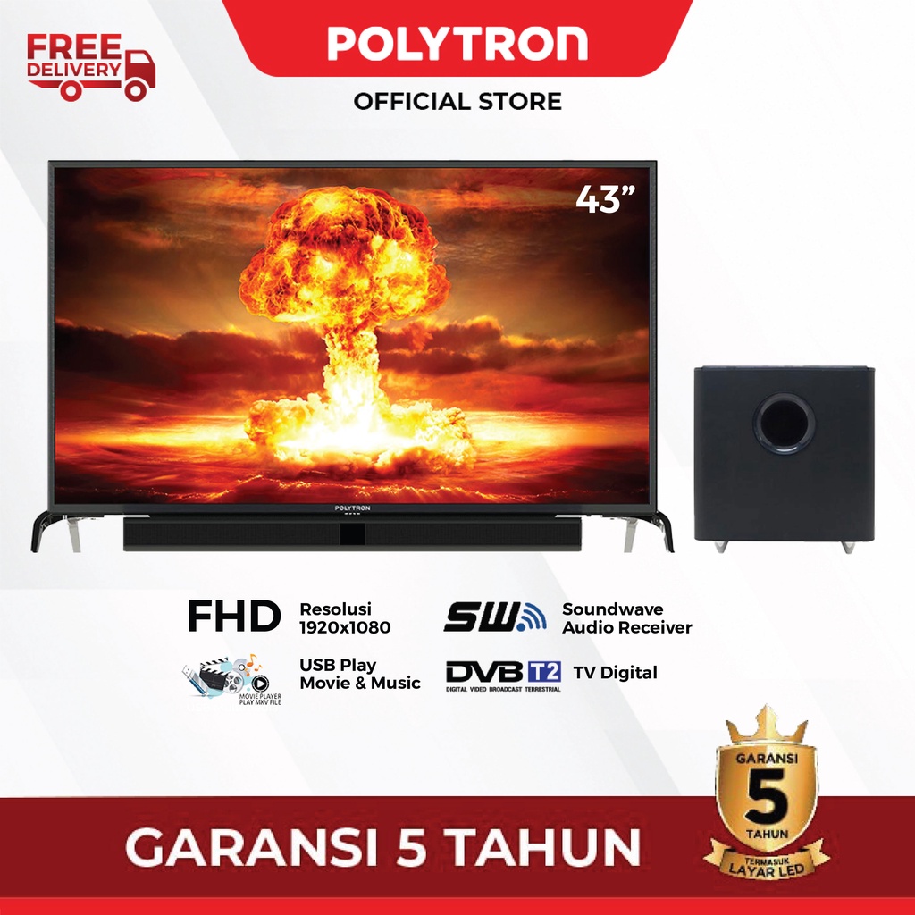 POLYTRON Cinemax Soundbar DIGITAL LED TV 43" PLD 43BV1558