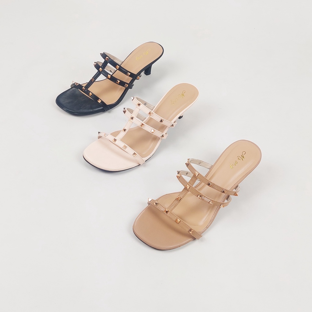 Ms MSW 01 Sandal High Heels Open Toe Wanita Impor Rockstud Ankle Strap Import