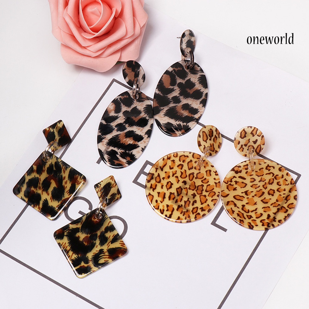 OW@ Fashion Geometric Acetate Leopard Eardrop Earrings Party Jewelry Accessory Gift