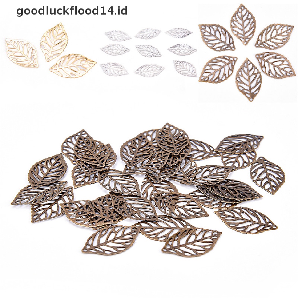 [OOID] 50PCS Charm Filigree Hollow Leaves Pendant DIY Jewelry Making Leaves Metal Craft ID