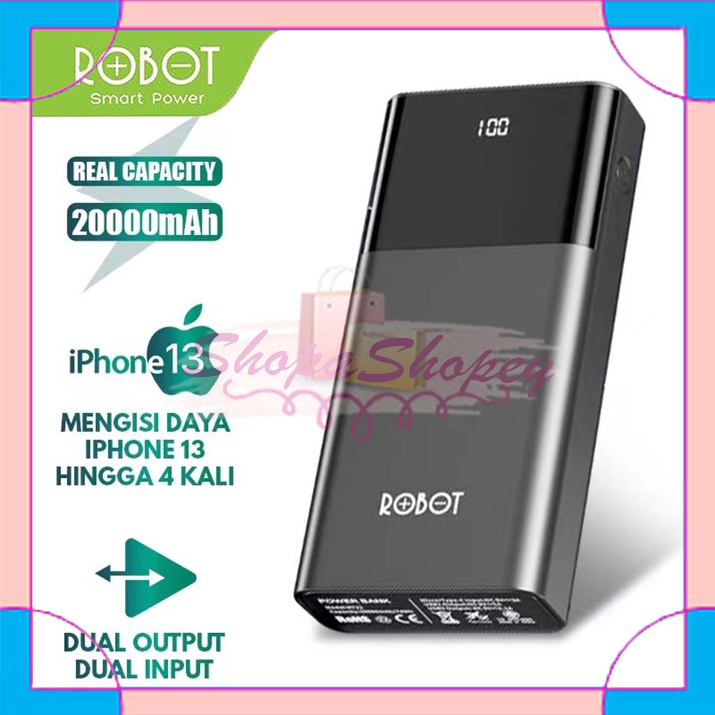 Powerbank ROBOT RT22 Real Capacity 20000mah Dual Port Input Output LED Indikator ORIGINAL