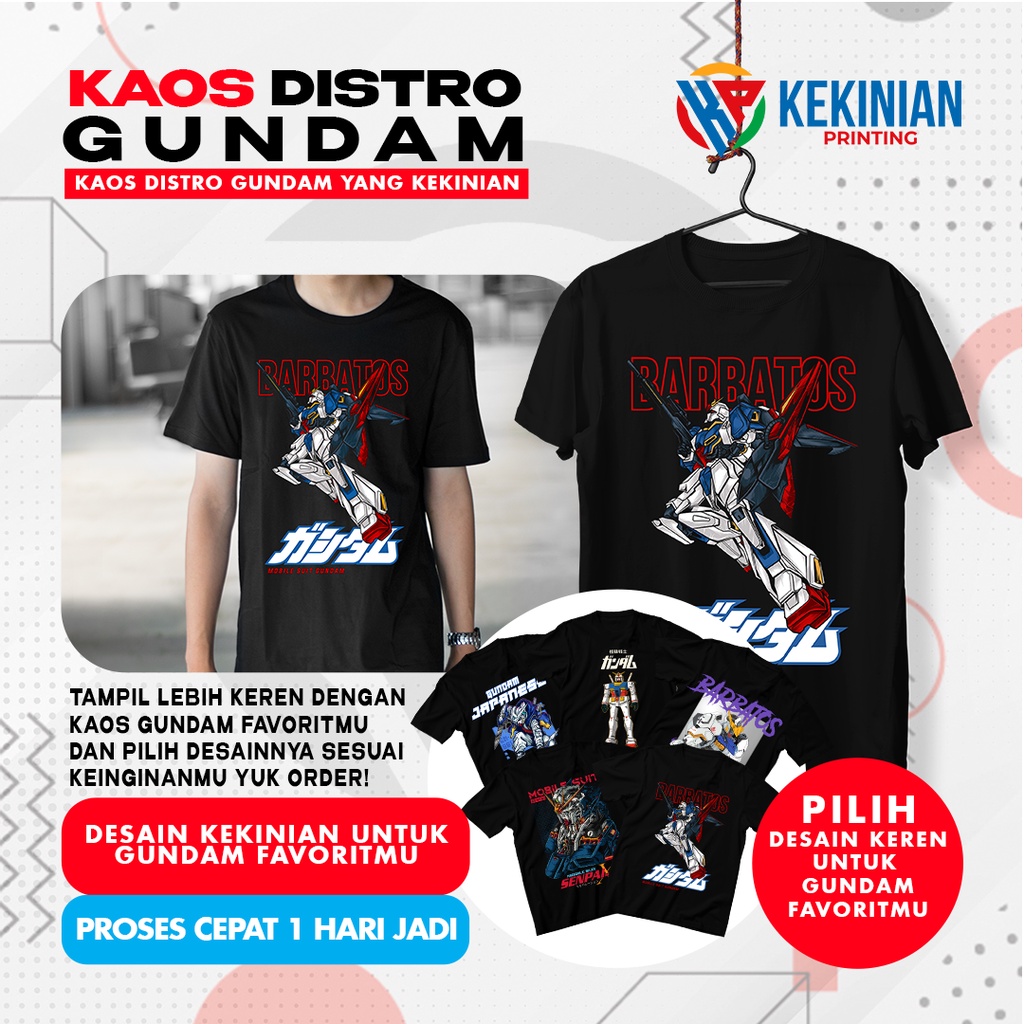 Jual Kaos Anime Gundam/Kaos Gundam/RX-78-2 Gundam/Kira Yamato/Barbatos