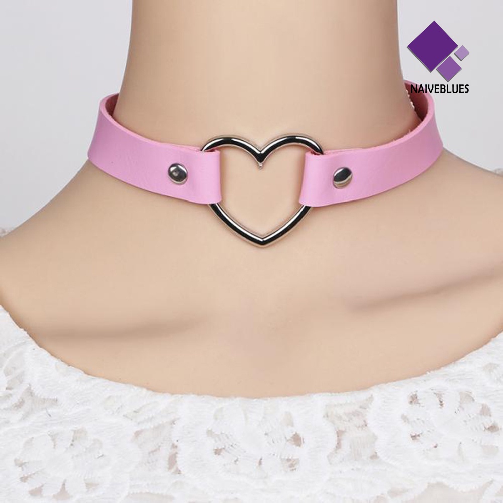 Kalung Bahan Kulit Imitasi Adjustable Bentuk Hati Gaya Punk Untuk Wanita