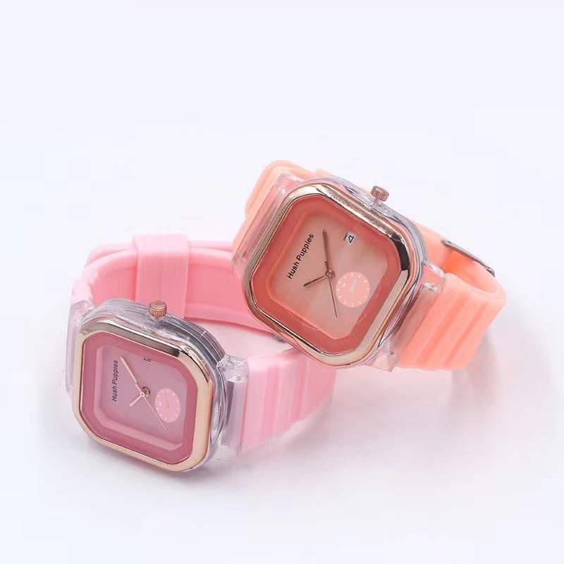 Jam Tangan Wanita Hush Puppies Analog Tali Rubber Casual Fashin Dial Kotak Korean Import