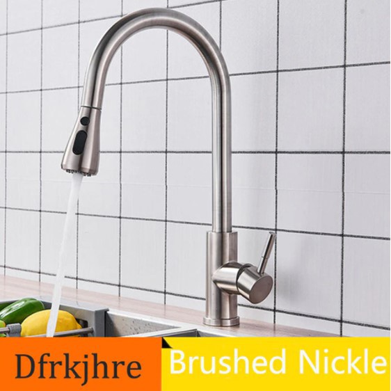 Kitchen Faucet Stainless Steel Brushed Nickel Mixer Faucet Single Hole Pull Out Spout Kitchen Sink Shopee Indonesia