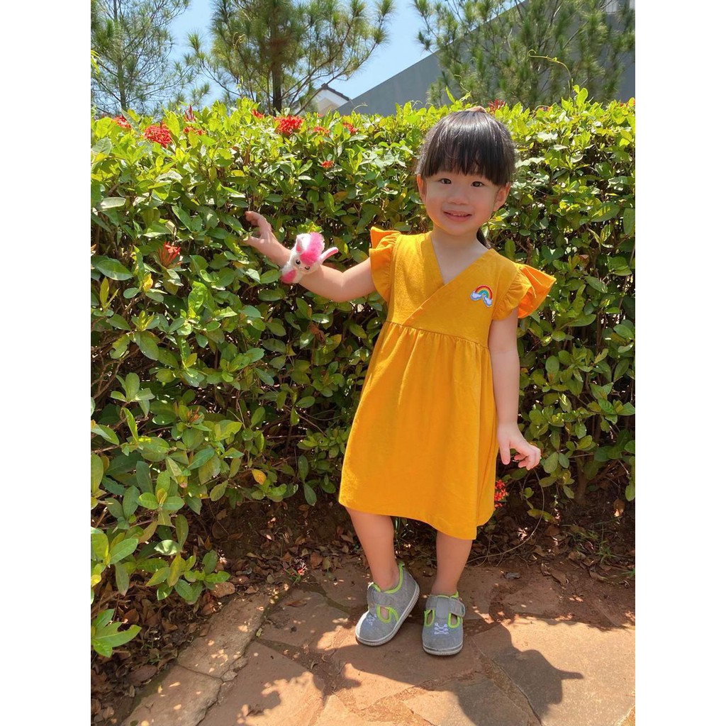 Dress Anak Bayi V Pelangi Mix Warna Size 1-5tahun-kunyit