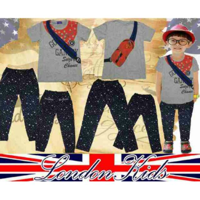 Setelan jeans kaos anak laki-laki London kids