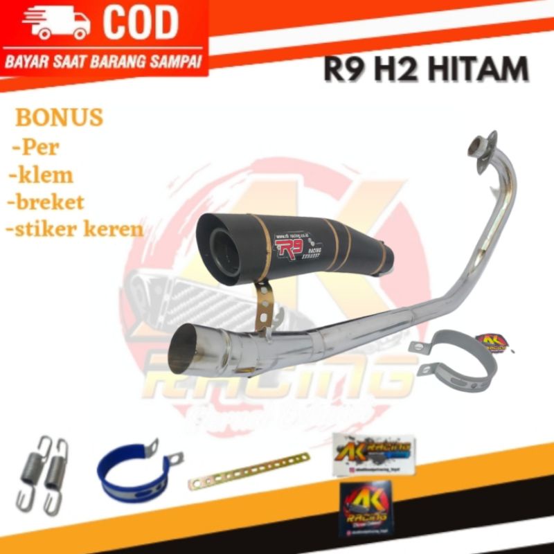KNALPOT RACING R9 H2 HITAM SATRIA FU, MX NEW, MX KING, SATRIA FI