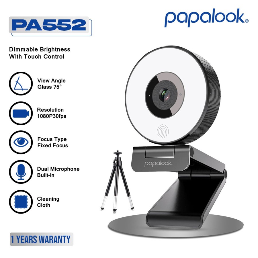 PAPALOOK Webcam 1080P 30FPS Full HD with Microphone and Tripod- PA552