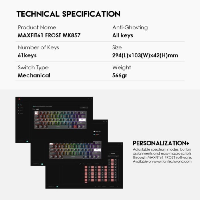 Fantech Maxfit61 MK857 60% RGB FROST Wired Gaming Keyboard Mechanical