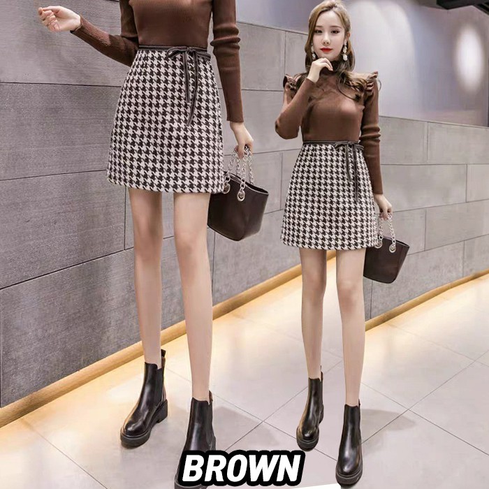 9802 Elvina Skirt/Rok Pendek/Rok Autumn/Rok wanita/Rok houndstooth/Rok Korea Skirt