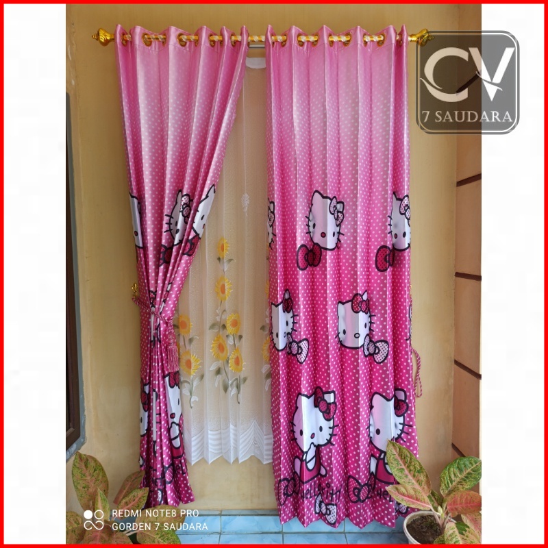 Gorden Blackout Karakter Hello Kitty Warna Pink Tebal Hordeng Pintu Kamar Tidur Karakter Tirai Jende