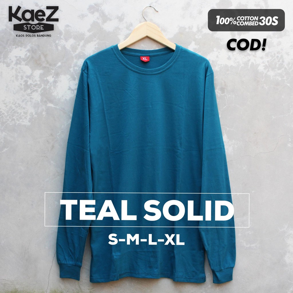 Baju Kaos Polos Lengan Panjang TEAL SOLID Toska Tua Tosca Cewek Cowok COTTON COMBED 30S