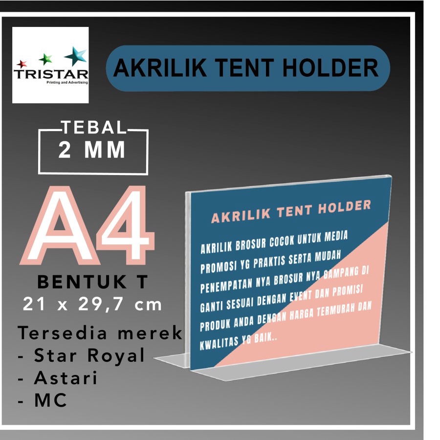 Akrilik Tent Holder A4 T Landscape Merk Mc Tempat Brosur Shopee Indonesia